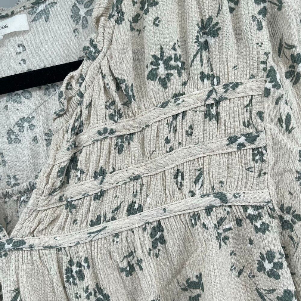 Maurices Large Oatmeal Floral Peasant Top Ruffle V-Neck Long Sleeve 100% Rayon - Picture 4 of 14